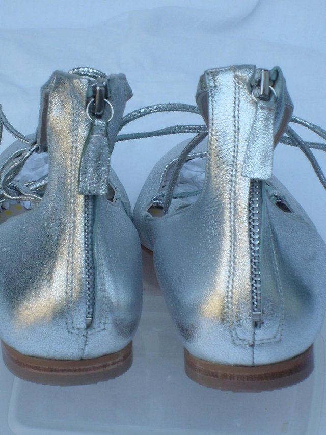 Image 3 of BODEN Silver Lillie Lace Up Point Flat Shoes Size 7/40 NEW!