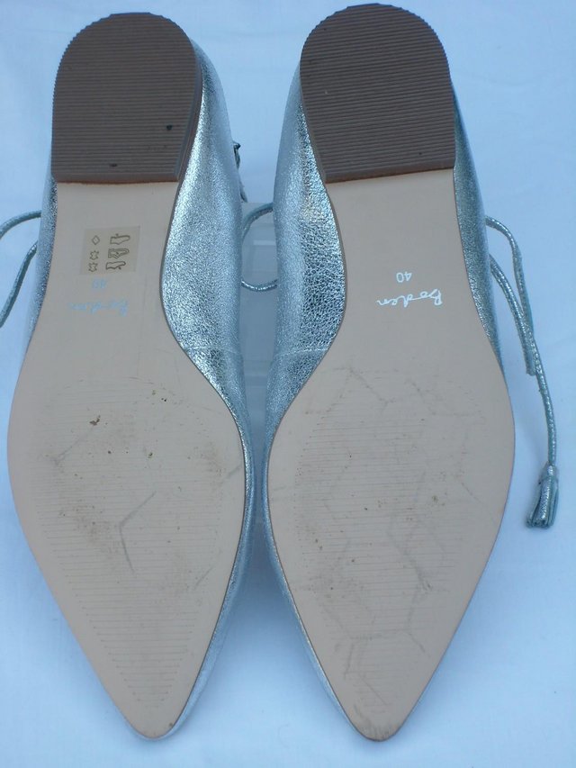 Image 6 of BODEN Silver Lillie Lace Up Point Flat Shoes Size 7/40 NEW!