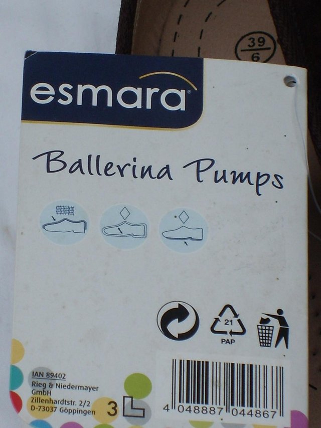 Image 3 of ESMARA Brown Ballerina Pumps/Shoes Size 6/39 NEW!