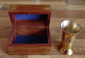 Preview of the first image of Old Brass Nautical Shot Glass in Rosewood presentation Box.