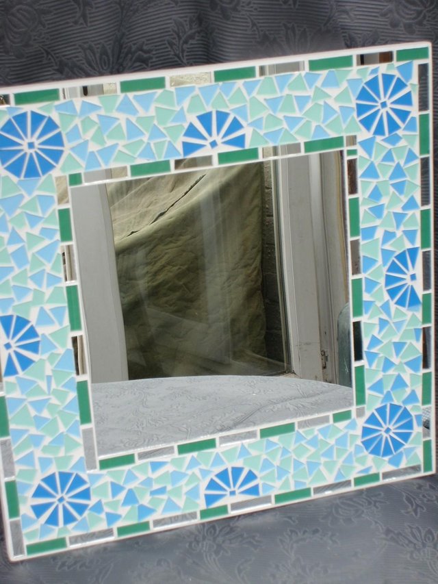 Image 3 of Square Blue/Green Mosaic Mirror