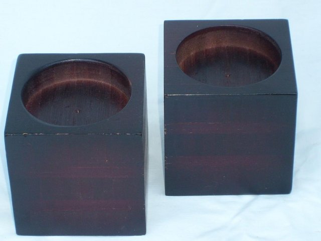 Image 4 of Pair Cube Wood Candle Holders