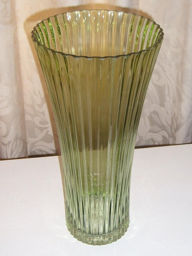 Image 5 of Tall Green Ribbed Glass Vase