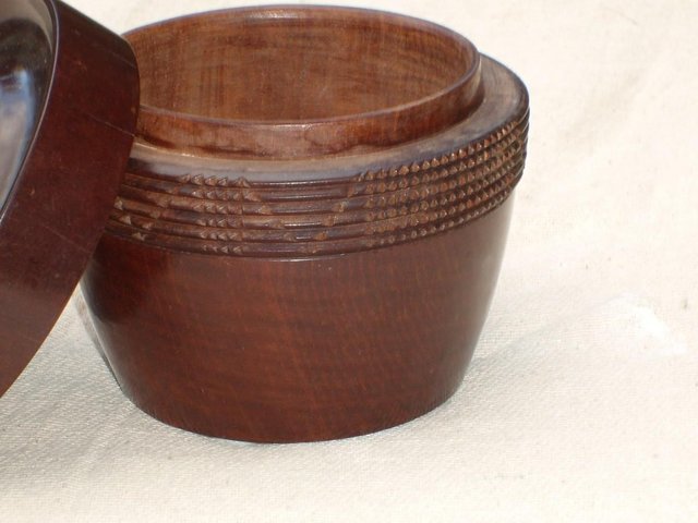 Image 4 of Vintage Turned & Carved Wood Pot With Lid