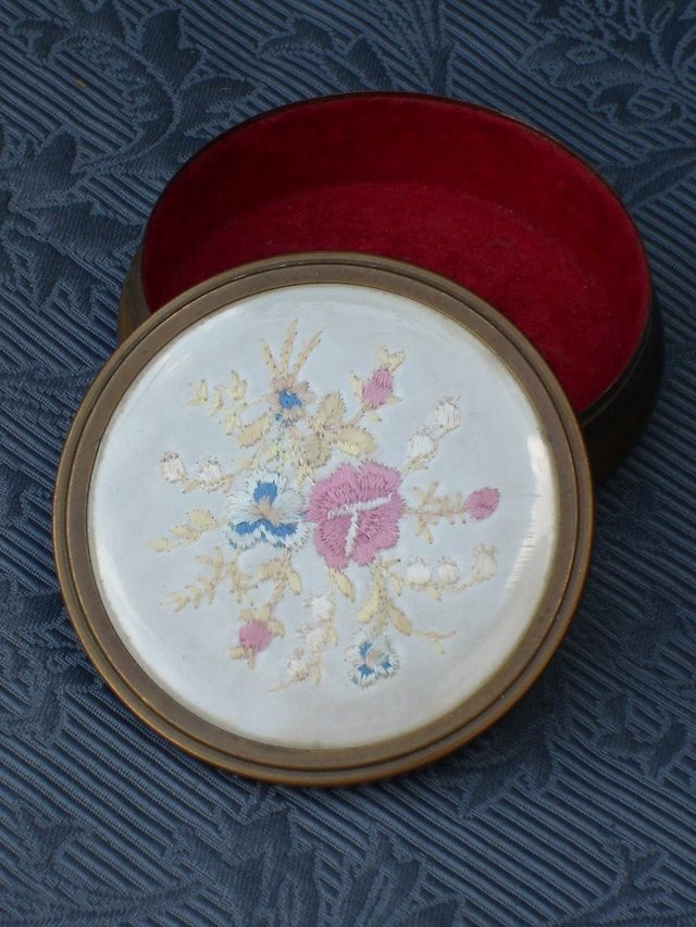 Image 3 of Mid-Century Embroidered Trinket Box