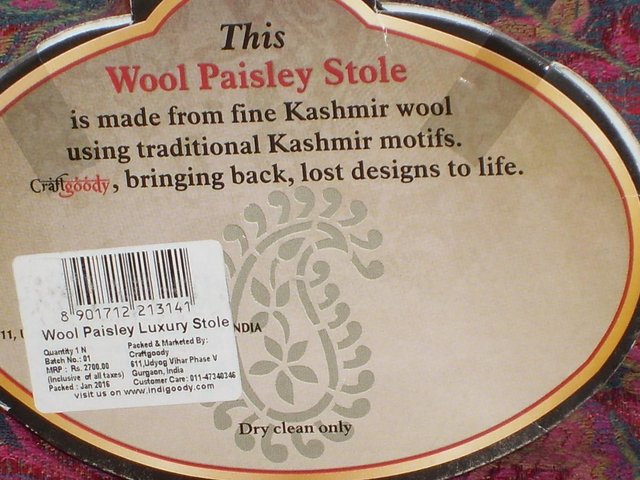 Image 5 of Large Kashmir Wool Paisley Stole NEW!