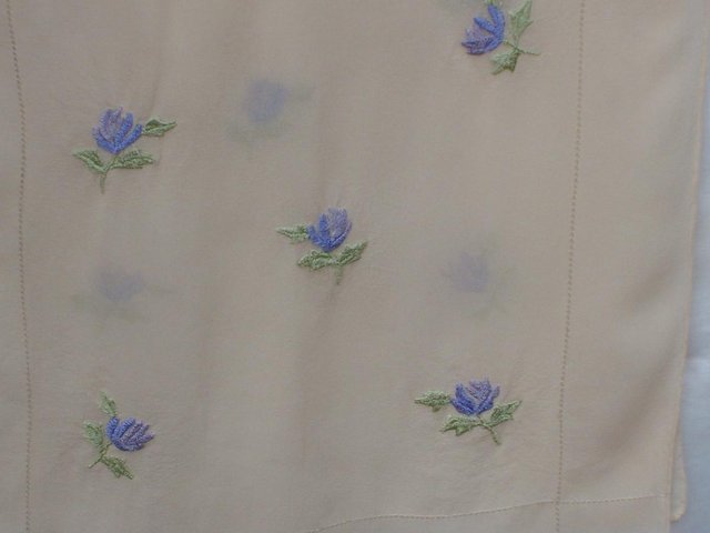 Image 4 of Vintage Cream Silk Scarf With Embroidery Flowers
