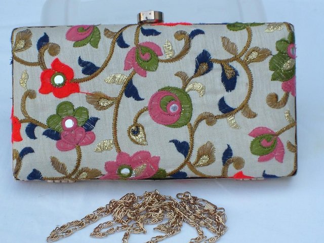 Image 5 of Vintage Look Embroidered Hard Shell Bag/Clutch
