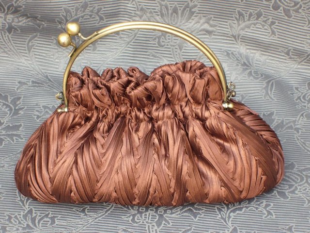 Image 4 of Bronze Pleated Satin Grab/Shoulder Bag NEW