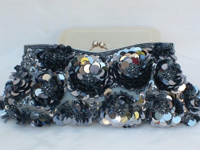 Image 5 of Grey/Silver Snap Top Clutch/Bag +2 Chain Straps - NEW