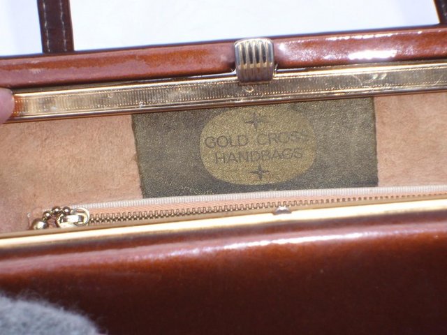 Image 5 of Vintage 1950’s GOLD CROSS Bronze Leather Kelly Handbag