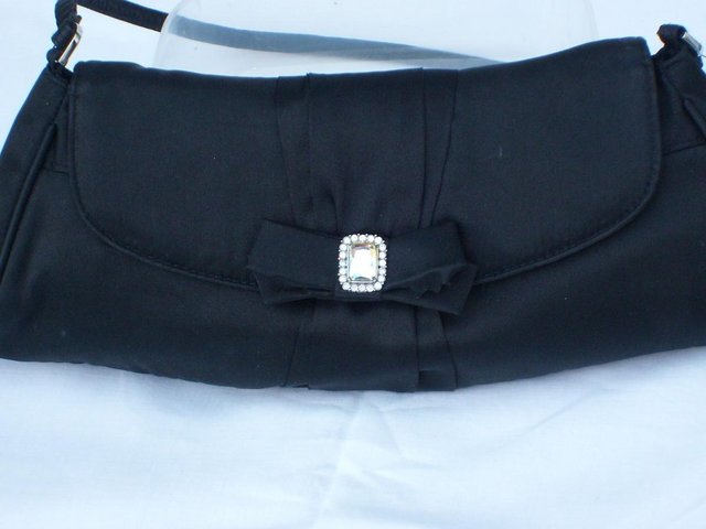 Image 5 of Vintage Look Black Satin/Diamante Evening Shoulder Handbag