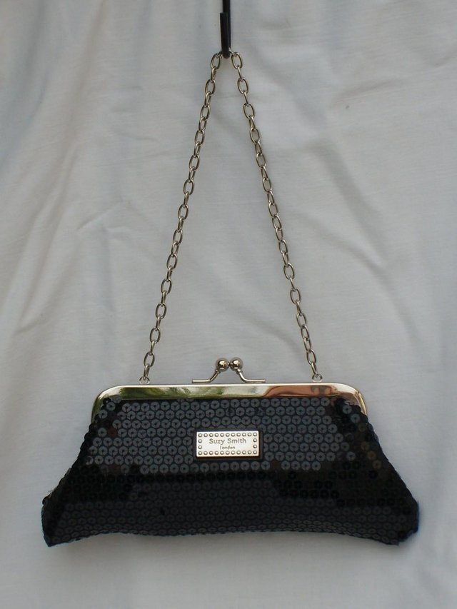Image 5 of SUZY SMITH Black Sequin Snap Top Handbag/Clutch NEW!