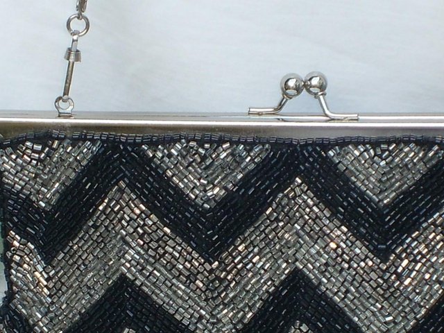 Image 3 of M&S Black & Silver Zigzag Beaded Handbag/Clutch - NEW