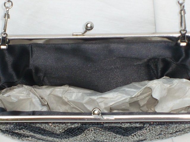 Image 4 of M&S Black & Silver Zigzag Beaded Handbag/Clutch - NEW