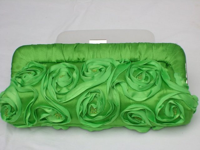 Image 5 of VOLUM Green Satin Evening Handbag/Clutch