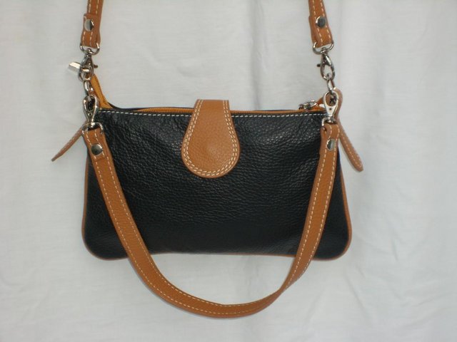 Image 4 of Black & Tan Leather Handbag NEW