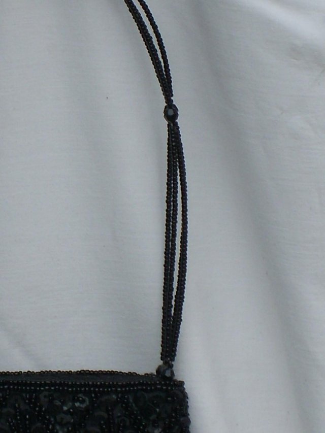 Image 4 of Black Bead/Sequin Handbag With Beaded Handles NEW!