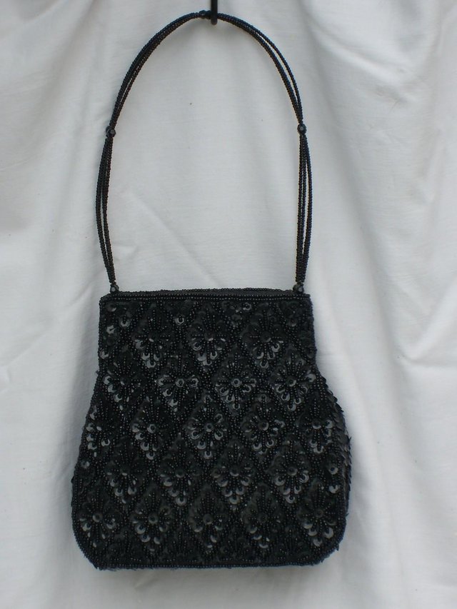 Image 6 of Black Bead/Sequin Handbag With Beaded Handles NEW!