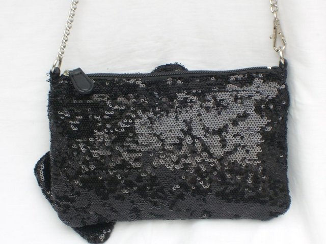 Image 4 of Black Sequin Cross Body Evening Handbag With Bow Detail
