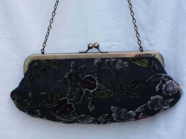 Image 5 of Vintage Look Black Velvet & Beaded Shoulder Handbag