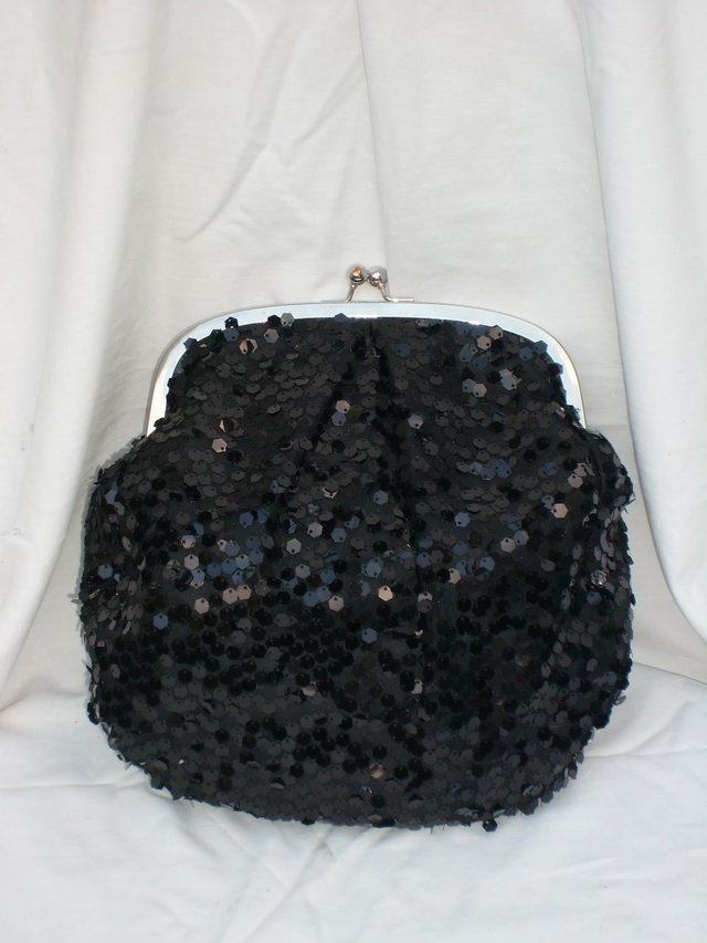 Image 5 of Large Black Sequin Snap Top Handbag