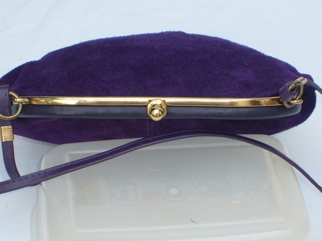 Image 5 of DEBENHAMS Vintage Purple Suede Snap Top Handbag