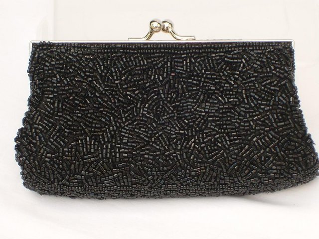 Image 4 of Black Beaded Snap Top Handbag/Clutch & 2 Chain Straps - NEW