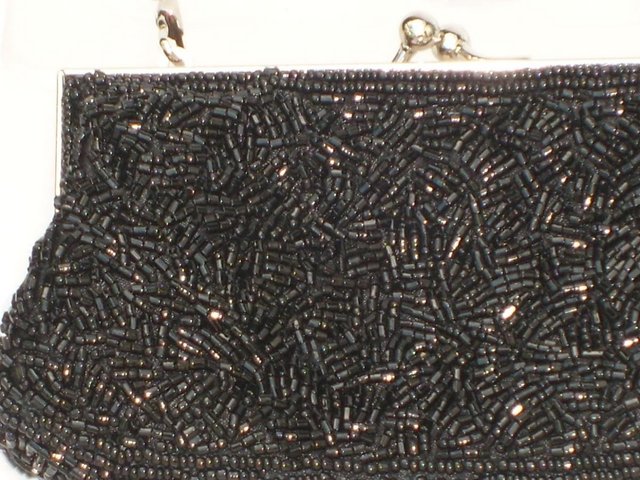 Image 5 of Black Beaded Snap Top Handbag/Clutch & 2 Chain Straps - NEW