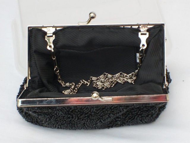 Image 6 of Black Beaded Snap Top Handbag/Clutch & 2 Chain Straps - NEW
