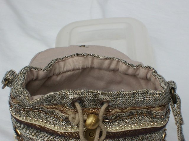 Image 3 of ACCESSORIZE Cross Body Brown/Gold Fabric Handbag NEW