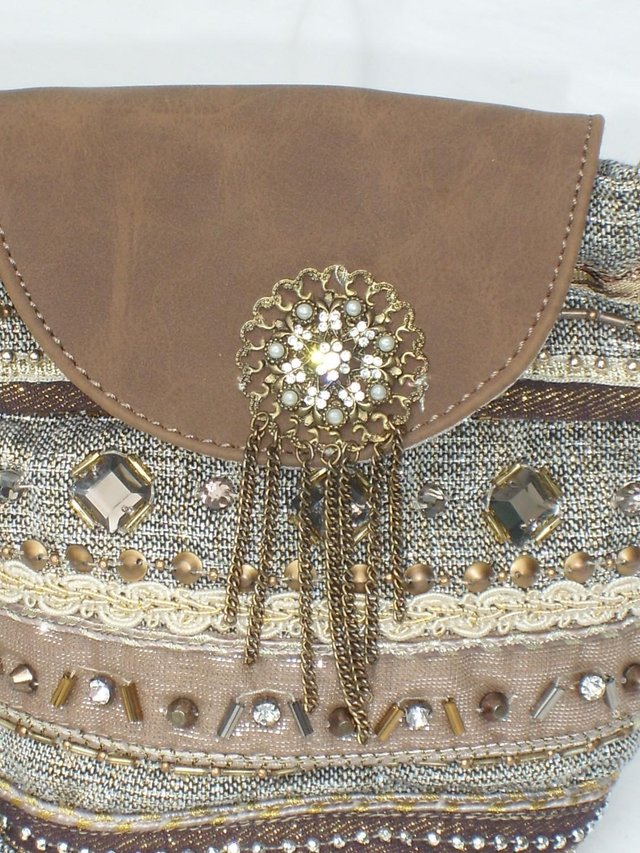 Image 4 of ACCESSORIZE Cross Body Brown/Gold Fabric Handbag NEW