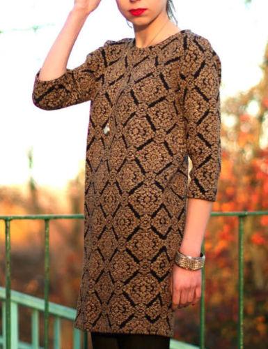 Preview of the first image of Zara knit jumper dress black/gold winter sweater size Large.