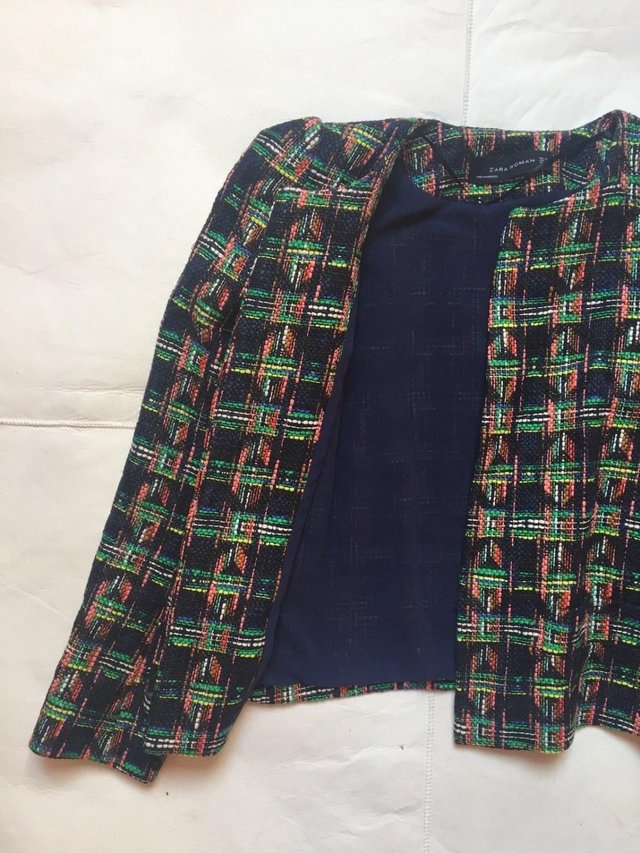 Image 2 of Smart jacket Zara boucle tweed navy Size Medium