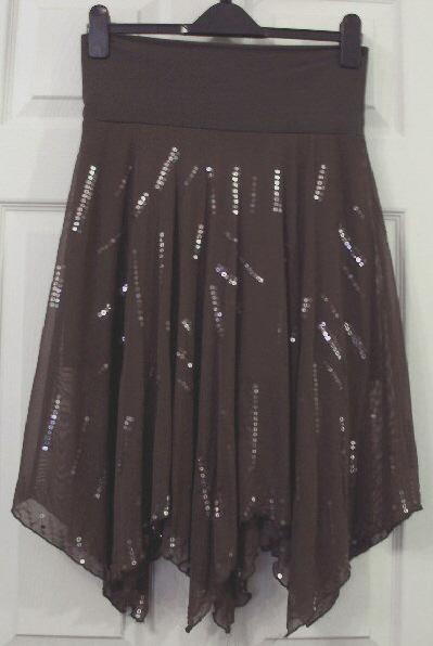 Preview of the first image of LADIES BROWN HANDKERCHIEF GLITTER SKIRT BY KOOKAI - SZ 1 B20.