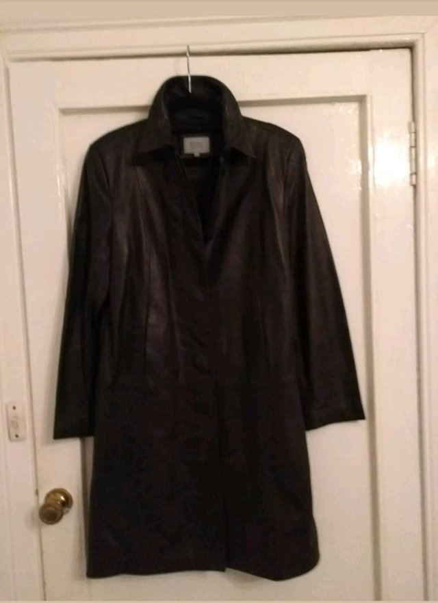 Preview of the first image of M & S Black Buttersoft Leather Coat 12.