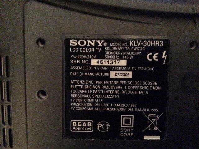 Preview of the first image of Sony Wega LCD 30” Colour TV.