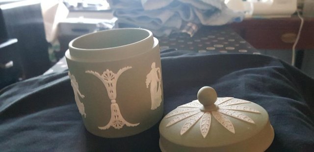 Preview of the first image of Wedgewood Jasperware Lidded Pot.
