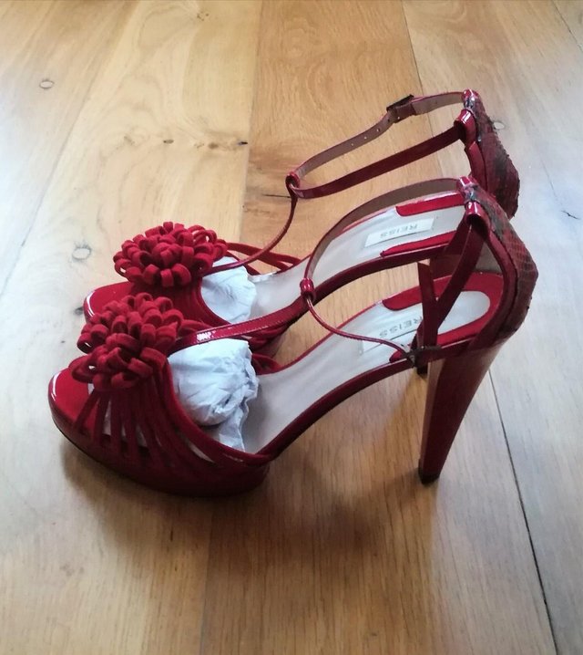Image 3 of REISS RED SANDALS SUEDE PATENT LEATHER SHOES Peep Toe 41