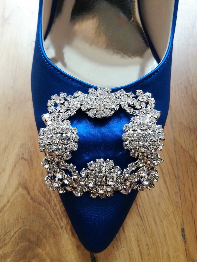 Image 2 of NEW DESIGNER WEDOPUS SHOES Royal Blue Satin Diamante