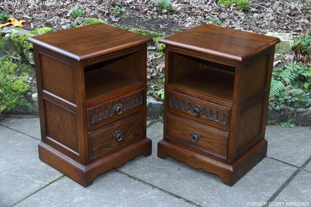 Preview of the first image of OLD CHARM LIGHT OAK BEDSIDE CABINETS LAMP TABLES DRAWERS.
