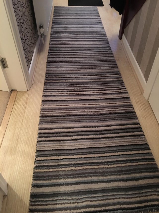 Preview of the first image of Grey & black striped wool runner.