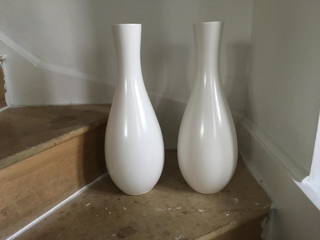 Preview of the first image of 2 John Rocha White Tall Vases New.
