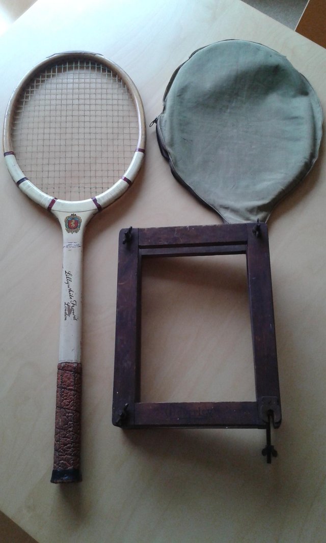 Preview of the first image of Tennis racket and press from 1940s-50s.