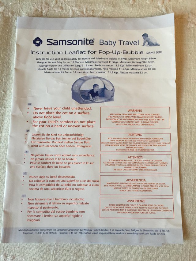 Image 2 of Samsonite baby travel cot