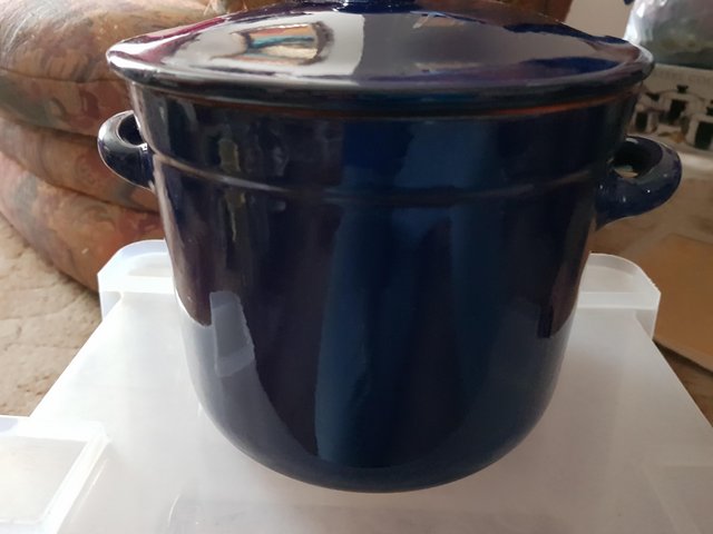 Image 2 of Casserole with Lid, in Blue and Terracotta