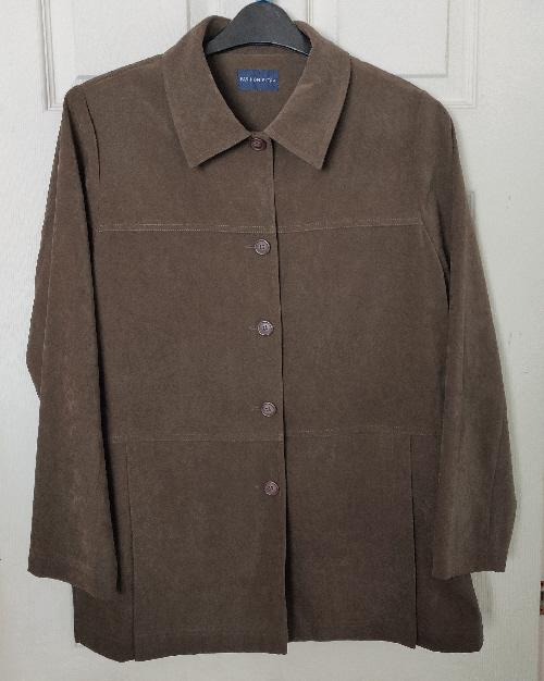 Preview of the first image of Ladies Brown Tunic Style Jacket By Fashion Extra - Size 16.