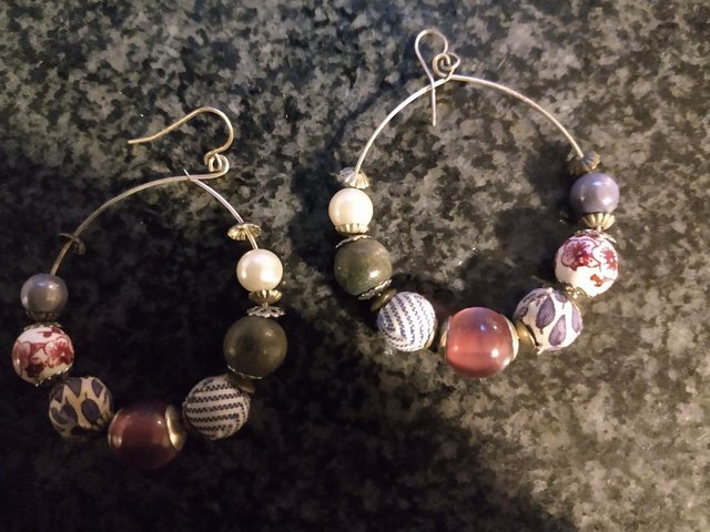 Image 2 of Pair beaded hoop earrings.