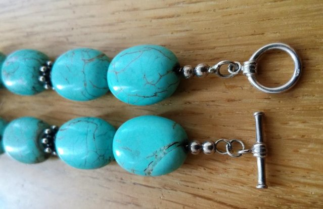 Image 2 of JEWELLERY 925 Silver Bracelet & Turquoise Stone Oval T-Bar