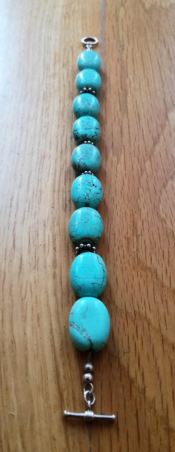 Image 3 of JEWELLERY 925 Silver Bracelet & Turquoise Stone Oval T-Bar